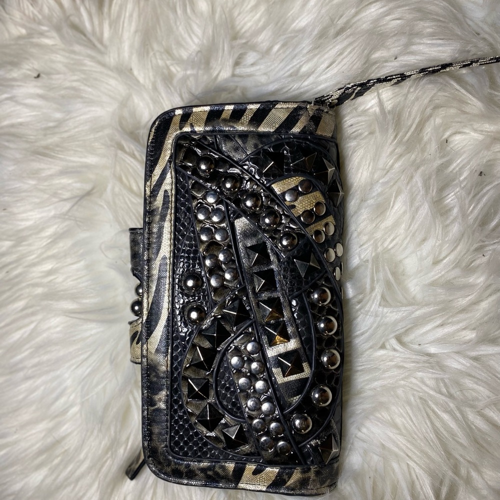 Buckle Black and Gold Wallet with Intricate Design
